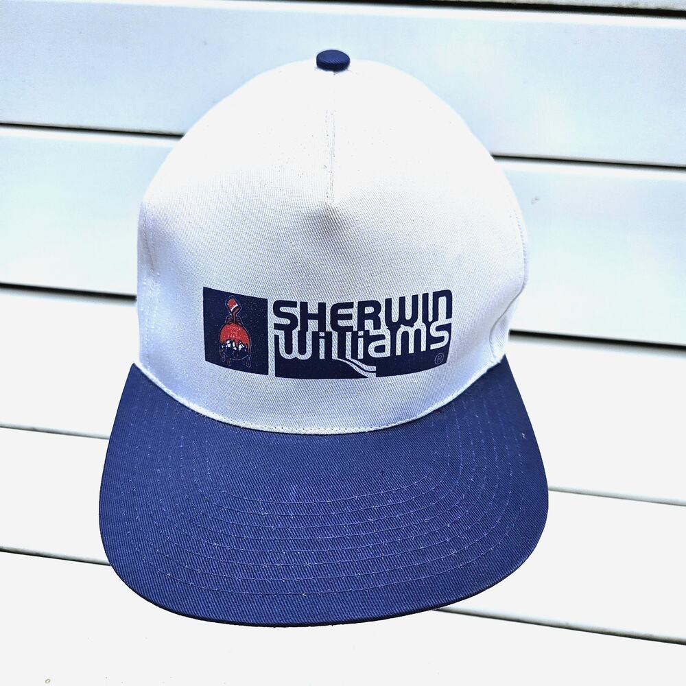 Vintage Y2K Deadstock Sherwin-Williams Paint SnapBack Hat white blue
